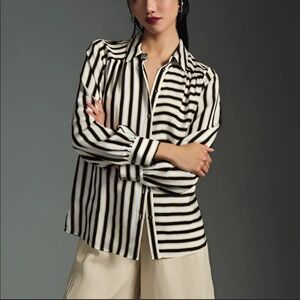NWT Anthropologie Maeve Silky Striped Long Sleeve Button down Large